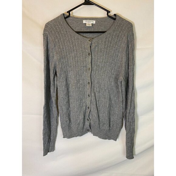 LIZ CLAIBORNE WOMENS SIZE PETITE LARGE GRAY BUTTON UP CARDIGAN SWEATER - Picture 1 of 2
